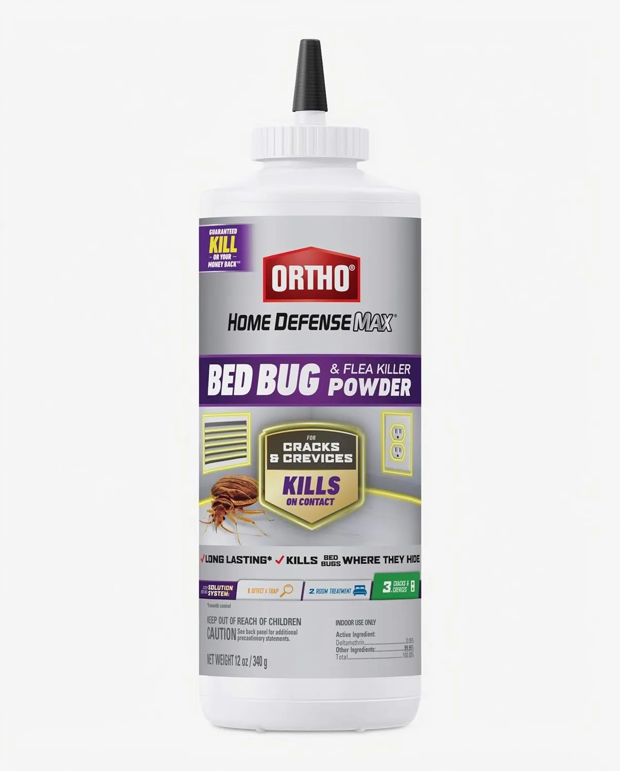 Ortho Home Defense Max Bed Bug and Flea Killer Powder 12 oz bottle, deltamethrin