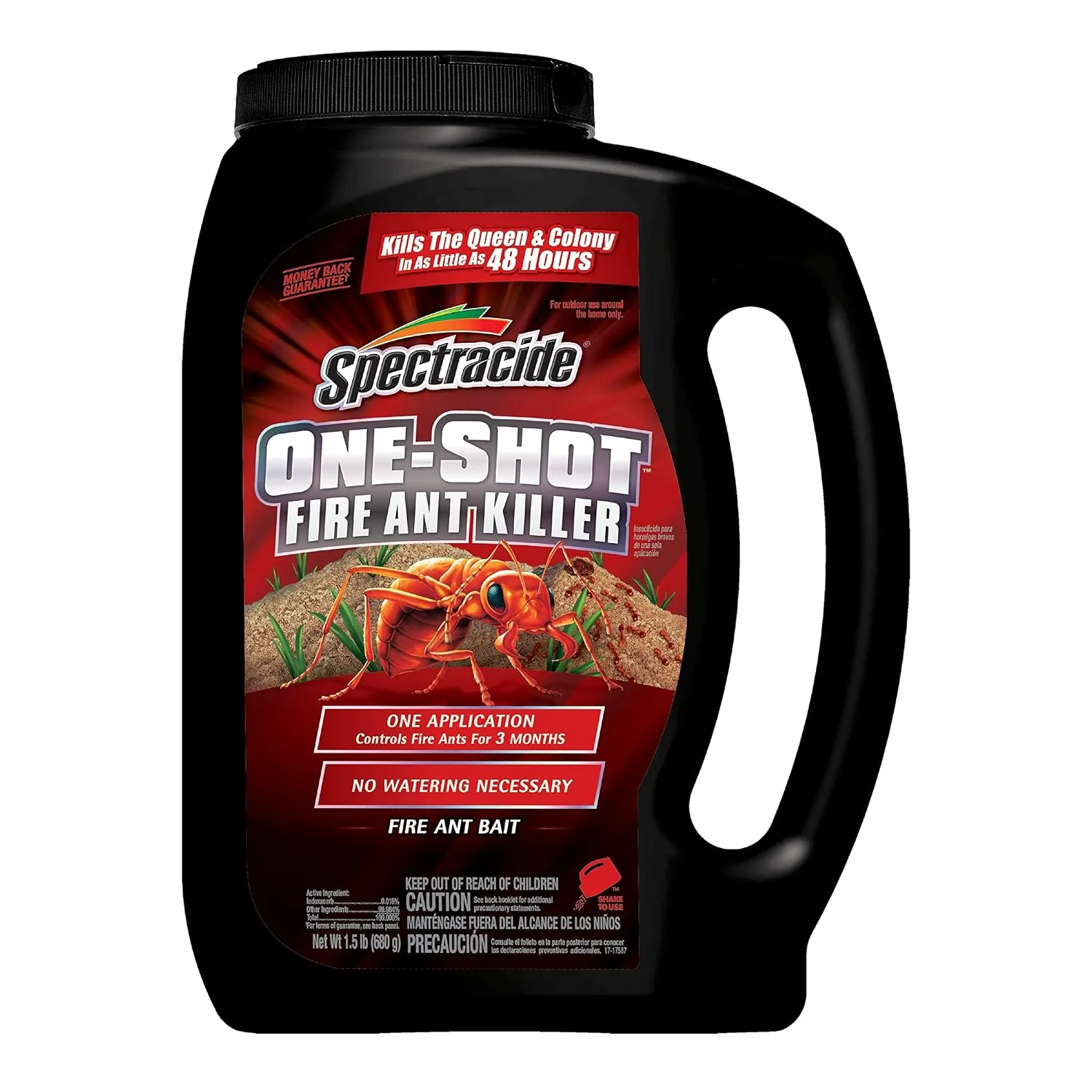 Spectracide One-Shot Fire Ant Killer 1.5 lb jug labeled fire ant bait, indoxacarb 0.016%